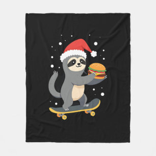 CHRISTMAS SLOTH Funny Christmas Skateboard Sloth ( Fleece Blanket