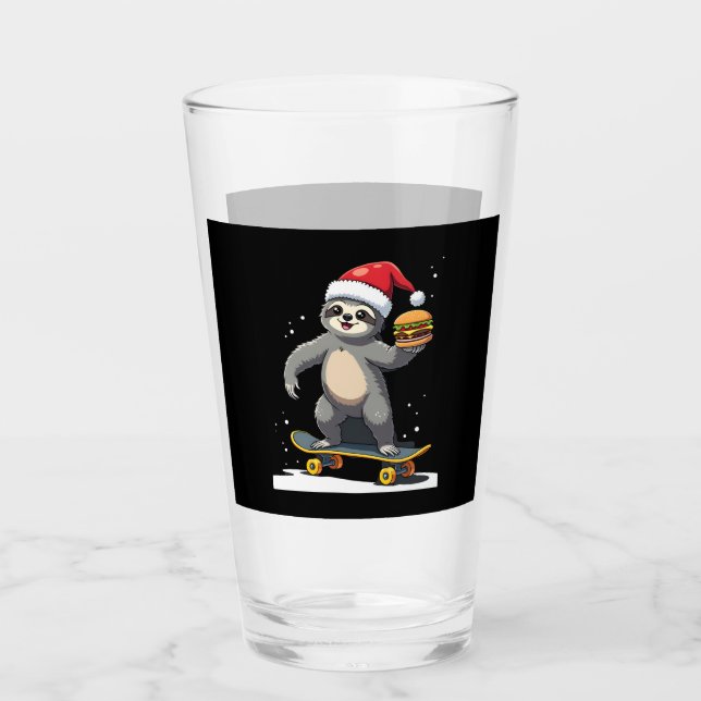 CHRISTMAS SLOTH Funny Christmas Skateboard Sloth ( Glass (Front)