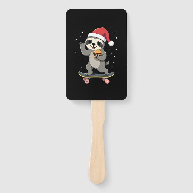 CHRISTMAS SLOTH Funny Christmas Skateboard Sloth ( Hand Fan (Front)