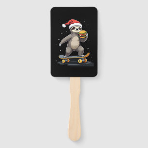 CHRISTMAS SLOTH Funny Christmas Skateboard Sloth Hand Fan