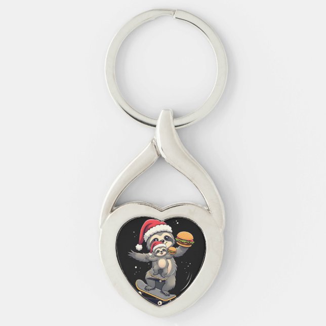 CHRISTMAS SLOTH Funny Christmas Skateboard Sloth ( Keychain (Front)