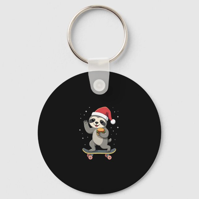 CHRISTMAS SLOTH Funny Christmas Skateboard Sloth ( Keychain (Front)