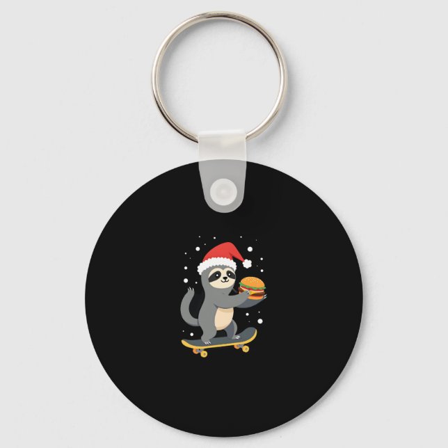 CHRISTMAS SLOTH Funny Christmas Skateboard Sloth ( Keychain (Front)