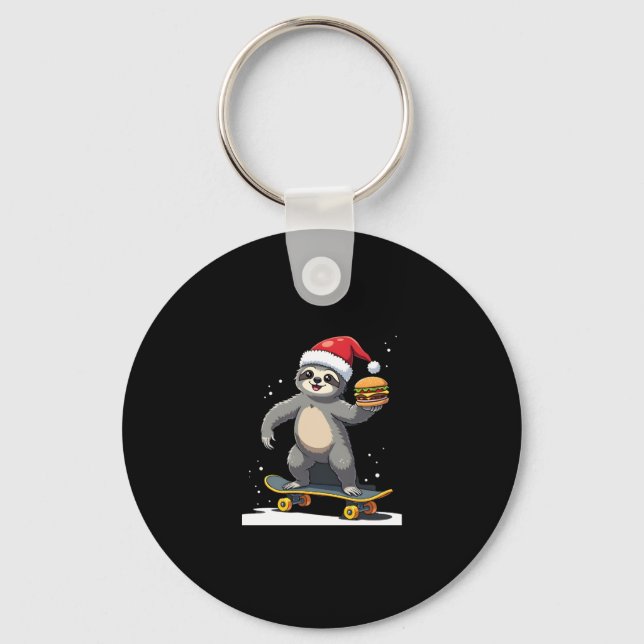 CHRISTMAS SLOTH Funny Christmas Skateboard Sloth ( Keychain (Front)