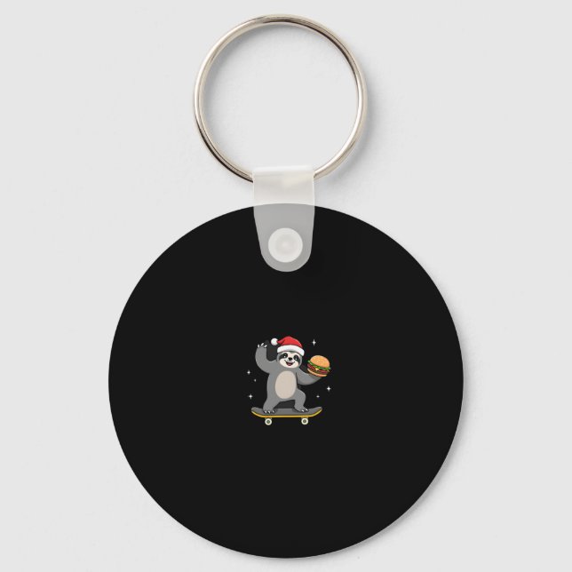 CHRISTMAS SLOTH Funny Christmas Skateboard Sloth ( Keychain (Front)