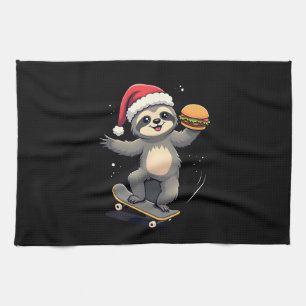 CHRISTMAS SLOTH Funny Christmas Skateboard Sloth ( Kitchen Towel