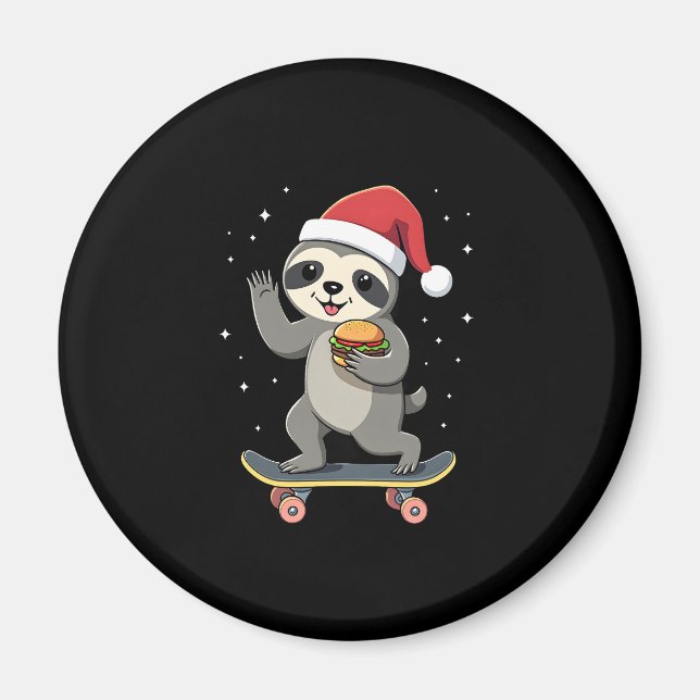 CHRISTMAS SLOTH Funny Christmas Skateboard Sloth ( Magnet (Front)