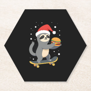 CHRISTMAS SLOTH Funny Christmas Skateboard Sloth ( Paper Coaster