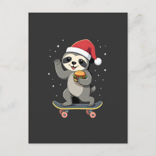 CHRISTMAS SLOTH Funny Christmas Skateboard Sloth ( Postcard