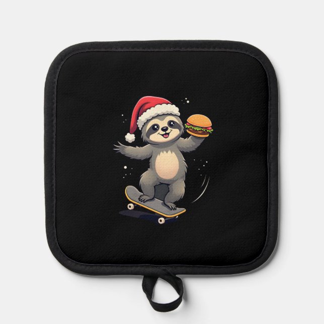 CHRISTMAS SLOTH Funny Christmas Skateboard Sloth ( Pot Holder (Front)