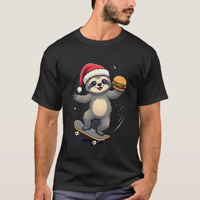 CHRISTMAS SLOTH Funny Christmas Skateboard Sloth ( T-Shirt (Front)