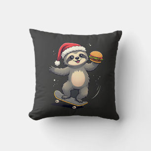 CHRISTMAS SLOTH Funny Christmas Skateboard Sloth ( Throw Pillow