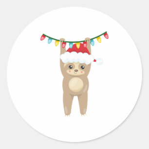 Christmas Sloth Hanging From Christmas Lights Classic Round Sticker