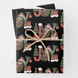 Christmas Sloth Holiday Tree Gifts Joy Cute Funny Wrapping Paper Sheet