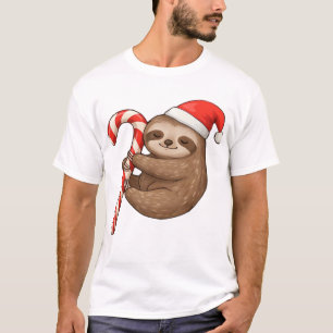 Christmas Sloth Hugging Candy Cane Classic T-Shirt