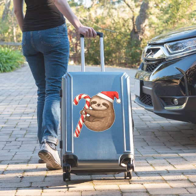 Christmas Sloth Hugging Candy Cane Classic T-Shirt (Suitcase Insitu)