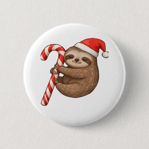 Christmas Sloth Hugging Candy Cane Classic T-Shirt 2 Inch Round Button