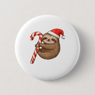 Christmas Sloth Hugging Candy Cane Classic T-Shirt 2 Inch Round Button