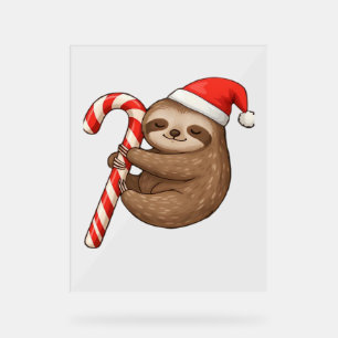 Christmas Sloth Hugging Candy Cane Classic T-Shirt Acrylic Sign