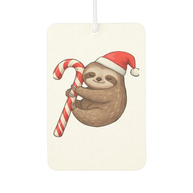 Christmas Sloth Hugging Candy Cane Classic T-Shirt Air Freshener (Front)