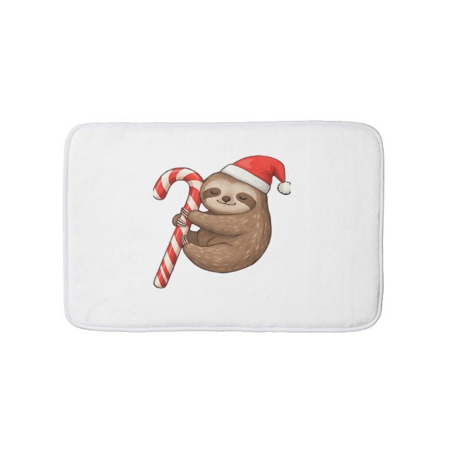 Christmas Sloth Hugging Candy Cane Classic T-Shirt Bath Mat (Front)