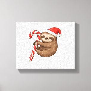 Christmas Sloth Hugging Candy Cane Classic T-Shirt Canvas Print