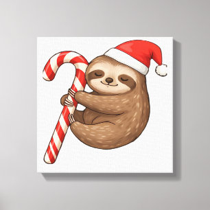 Christmas Sloth Hugging Candy Cane Classic T-Shirt Canvas Print