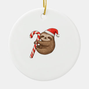 Christmas Sloth Hugging Candy Cane Classic T-Shirt Ceramic Ornament