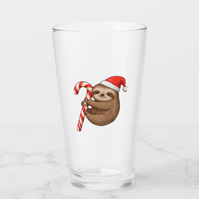 Christmas Sloth Hugging Candy Cane Classic T-Shirt Glass (Front)