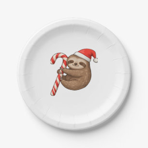 Christmas Sloth Hugging Candy Cane Classic T-Shirt Paper Plate