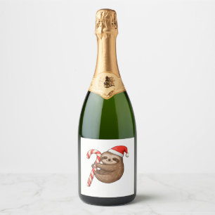 Christmas Sloth Hugging Candy Cane Classic T-Shirt Sparkling Wine Label