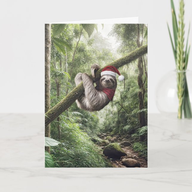 Christmas Sloth In Rainforest Card (Front)