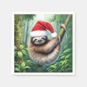 Christmas Sloth In Rainforest Napkin