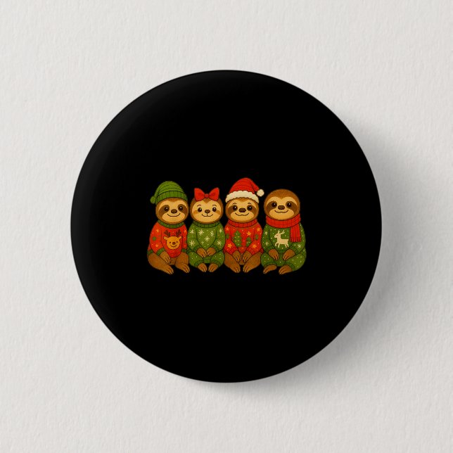 Christmas Sloth Matching Family Xmas Pajama Men Wo 2 Inch Round Button (Front)