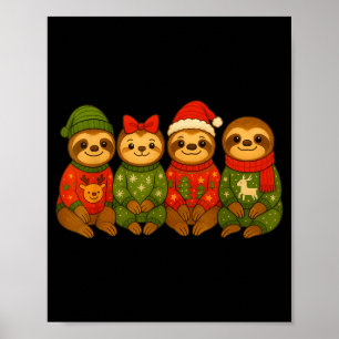 Christmas Sloth Matching Family Xmas Pajama Men Wo Poster