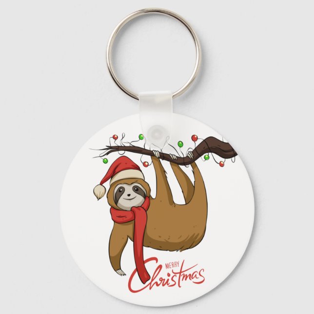 Christmas Sloth on Tree Branch%0A Keychain (Front)