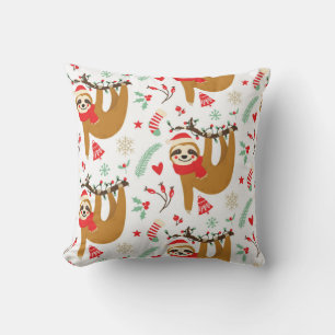 Christmas Sloth Pattern Throw Pillow