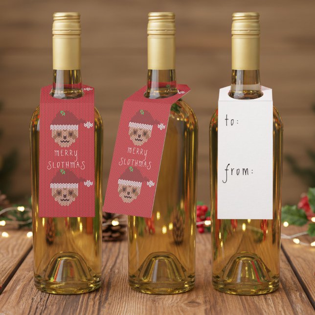 Christmas Sloth Red Slothmas Holiday Bottle Tag (Merry Slothmas! Perfect bottle tag to attach to your wine)