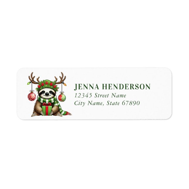 Christmas Sloth Return Address Labels (Front)