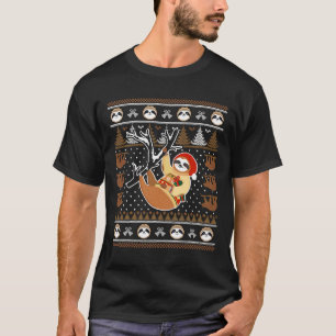 Christmas Sloth Santa Hat Cute Ugly T-Shirt