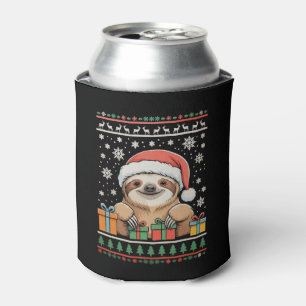 Christmas Sloth Santa Hat Ugly Xmas Holiday Season Can Cooler