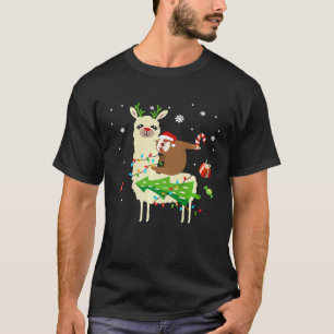 Christmas Sloth Santa riding on Llama Reindeer Alp T-Shirt