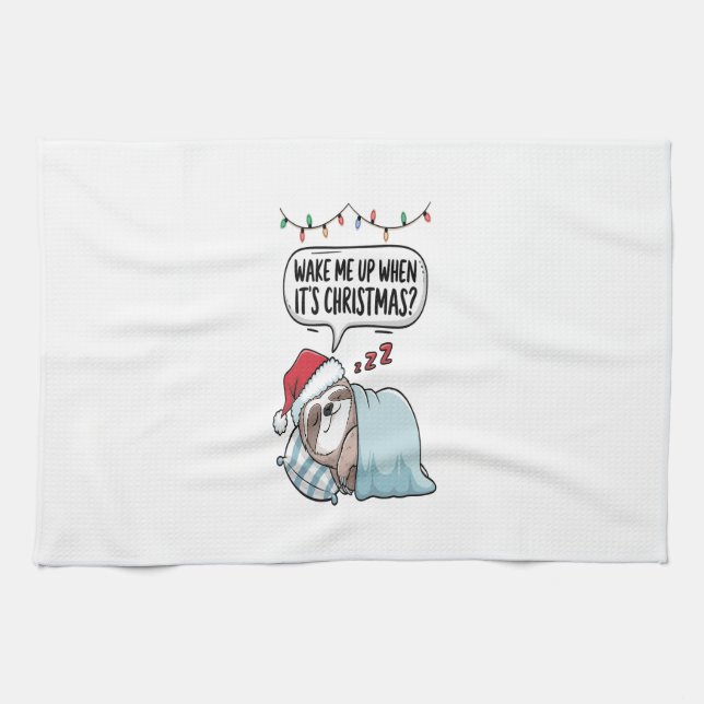 Christmas Sloth Sleeping Holiday Kitchen Towel (Horizontal)
