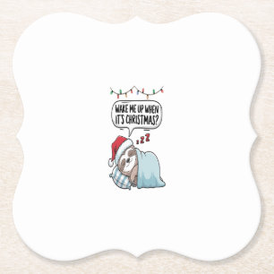 Christmas Sloth Sleeping Holiday Paper Coaster