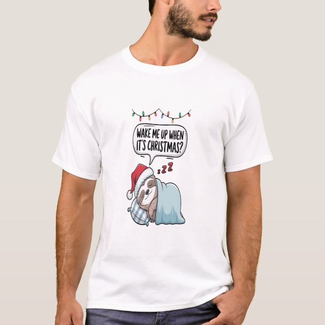 Christmas Sloth Sleeping Holiday T-Shirt (Front)