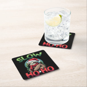 Christmas Sloth  Slow Ho Ho Festive Holiday Design Square Paper Coaster