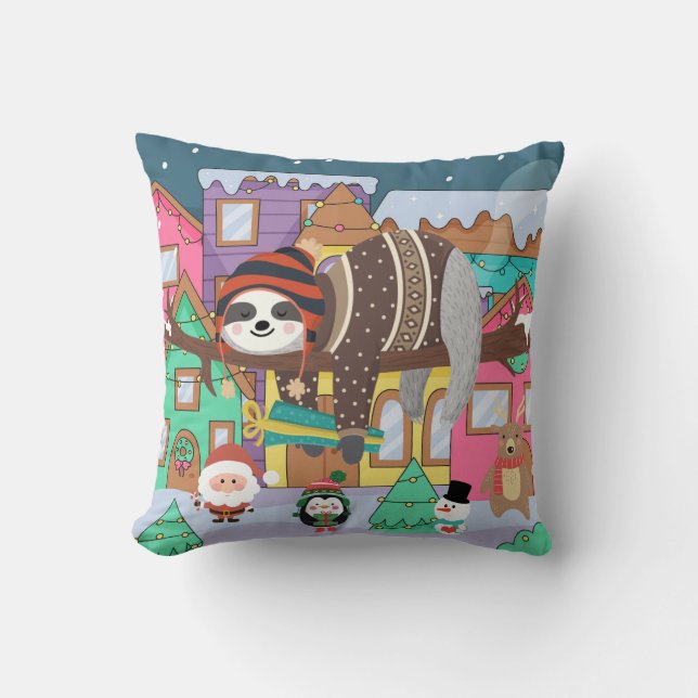Christmas Sloth Throw Pillow (Front)