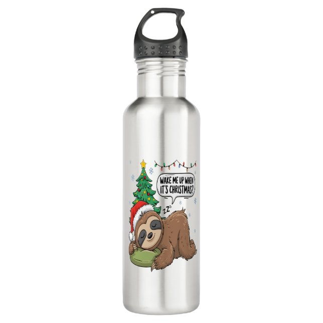 Christmas Sloth Wake Me Up Holiday Nap 710 Ml Water Bottle (Front)
