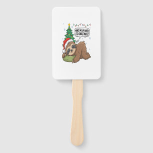 Christmas Sloth Wake Me Up Holiday Nap Hand Fan
