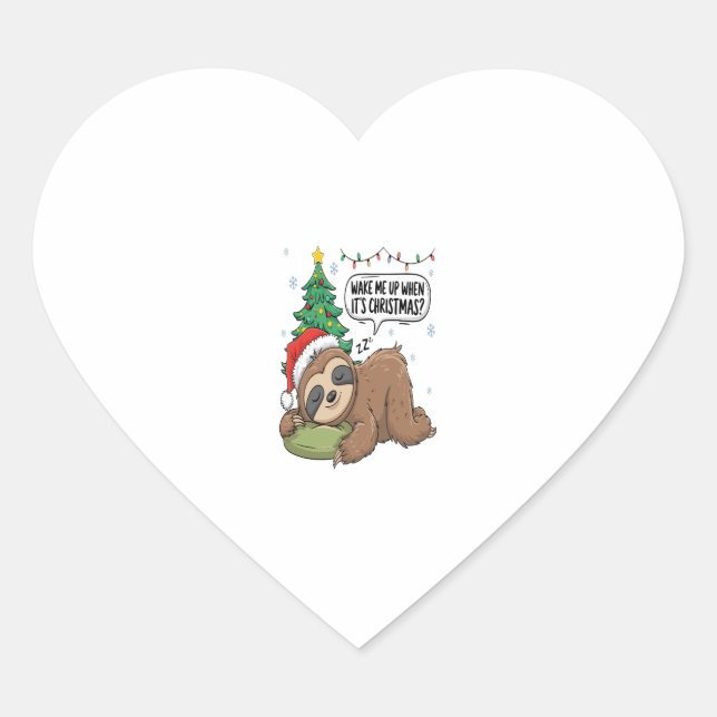 Christmas Sloth Wake Me Up Holiday Nap Heart Sticker (Front)